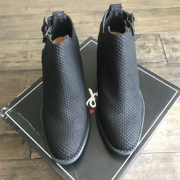 Black distressed nubuck perforated ankle booties - Picture 2 of 4